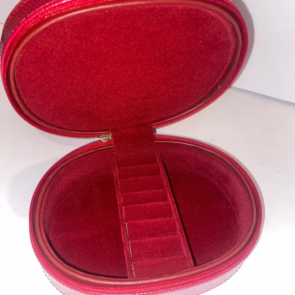 Bey-Berk Jewelry Travel Case Womens Small Red Excellent Lizard Embossed Leather